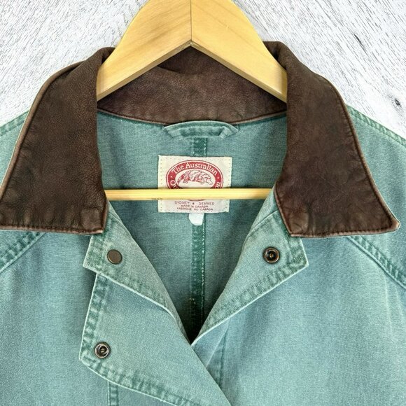 Vintage Australian Outback Mens Large Canvas Cotton Duster Coat Jacket Green - Picture 2 of 11